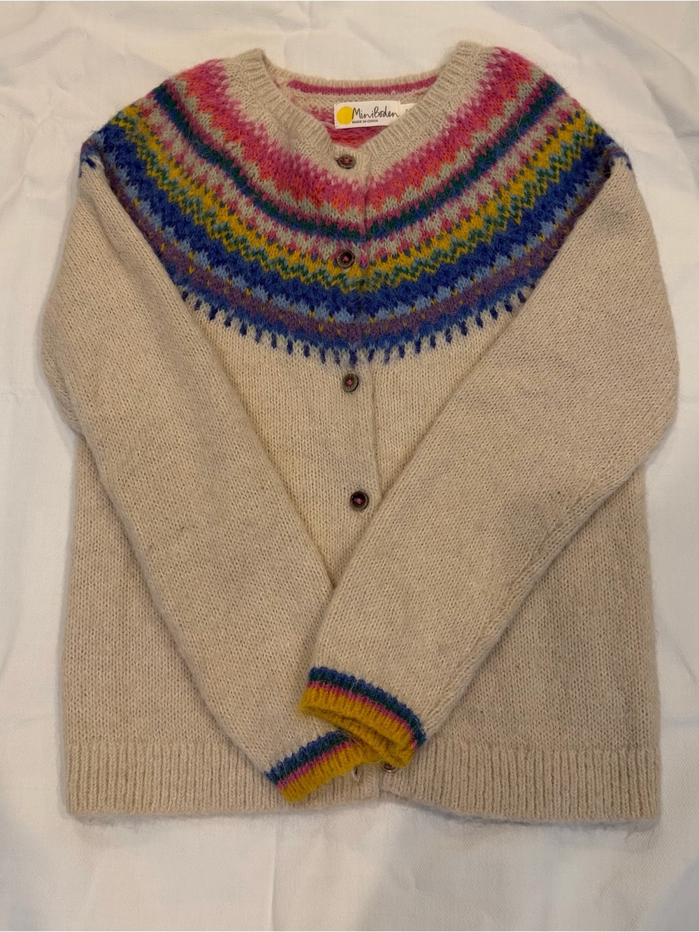 Mini Boden Fair Isle Cardigan Sweater So Soft & Fuzzy Girl’s Sz 7-8 Y 128 CM